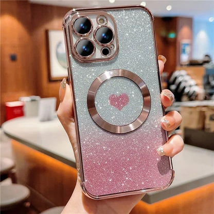 For iPhone 14 Pro Max Magnetic Case Gradient TPU Phone Cover with Cute Love Heart Pattern