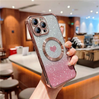 For iPhone 14 Pro Max Magnetic Case Gradient TPU Phone Cover with Cute Love Heart Pattern