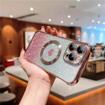 For iPhone 14 Pro Max Magnetic Case Gradient TPU Phone Cover with Cute Love Heart Pattern