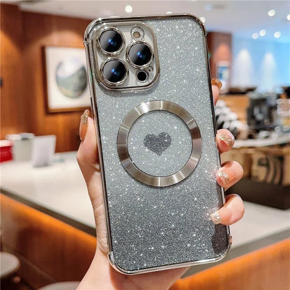 For iPhone 14 Pro Max Magnetic Case Gradient TPU Phone Cover with Cute Love Heart Pattern