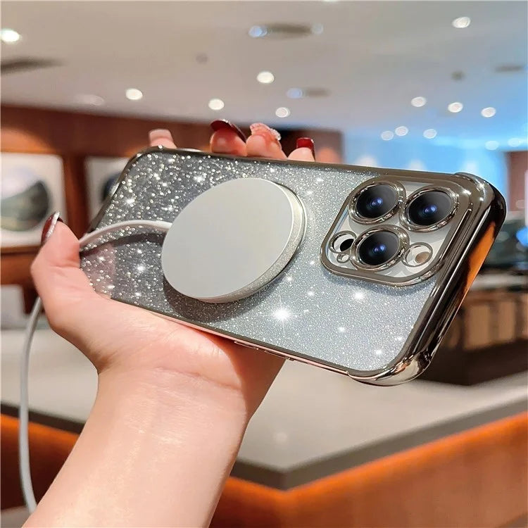 For iPhone 14 Pro Max Magnetic Case Gradient TPU Phone Cover with Cute Love Heart Pattern