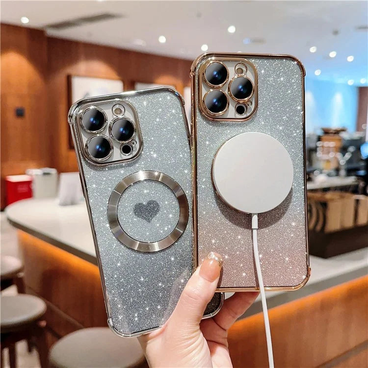 For iPhone 14 Pro Max Magnetic Case Gradient TPU Phone Cover with Cute Love Heart Pattern