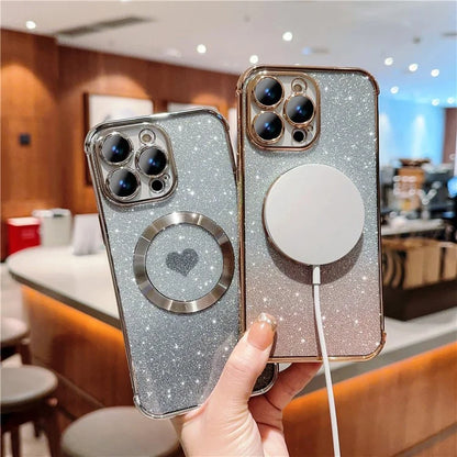 For iPhone 14 Pro Max Magnetic Case Gradient TPU Phone Cover with Cute Love Heart Pattern