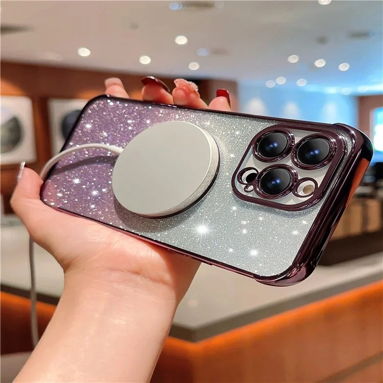 For iPhone 14 Pro Max Magnetic Case Gradient TPU Phone Cover with Cute Love Heart Pattern