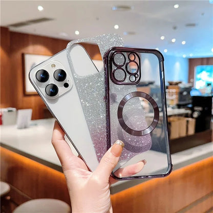 For iPhone 14 Pro Max Magnetic Case Gradient TPU Phone Cover with Cute Love Heart Pattern