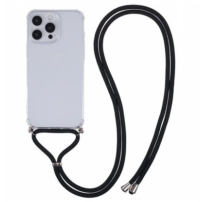 For iPhone 16 Pro Max Clear Case Protective TPU Back Phone Cover with Strap (Large Lens Hole)
