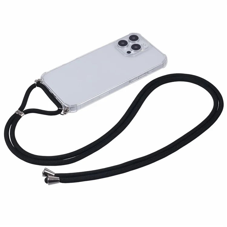 For iPhone 16 Pro Max Clear Case Protective TPU Back Phone Cover with Strap (Large Lens Hole)