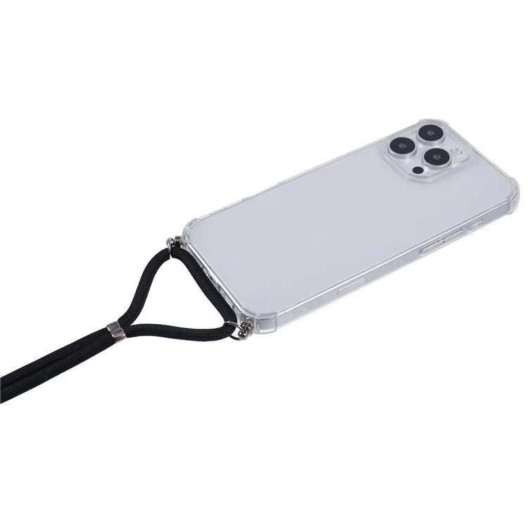 For iPhone 16 Pro Max Clear Case Protective TPU Back Phone Cover with Strap (Large Lens Hole)