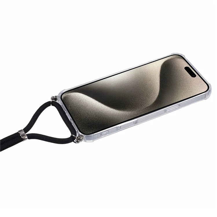 For iPhone 16 Pro Max Clear Case Protective TPU Back Phone Cover with Strap (Large Lens Hole)
