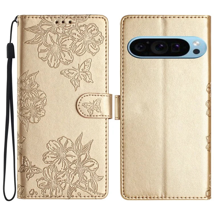 For Google Pixel 9 Case Butterfly Flower Pattern PU Leather Wallet Stand Phone Cover