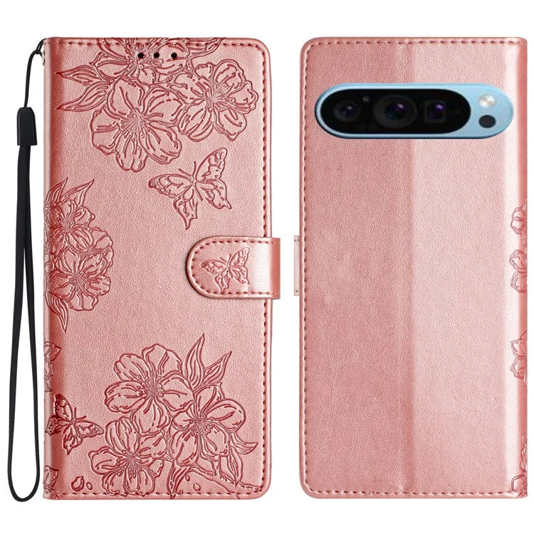 For Google Pixel 9 Case Butterfly Flower Pattern PU Leather Wallet Stand Phone Cover