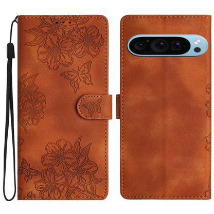 For Google Pixel 9 Case Butterfly Flower Design Skin-Touch Leather Wallet Phone Cover