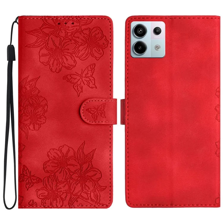 For Xiaomi Redmi Note 13 Pro 5G / Poco X6 5G Case Butterfly Flower Imprint Skin-Touch Leather Phone Cover