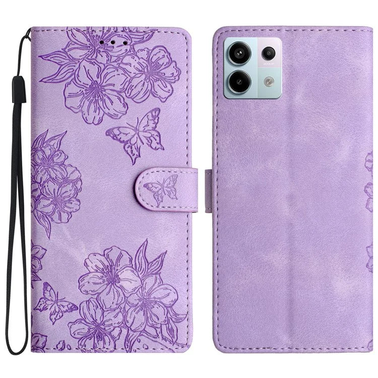 For Xiaomi Redmi Note 13 Pro 5G / Poco X6 5G Case Butterfly Flower Imprint Skin-Touch Leather Phone Cover