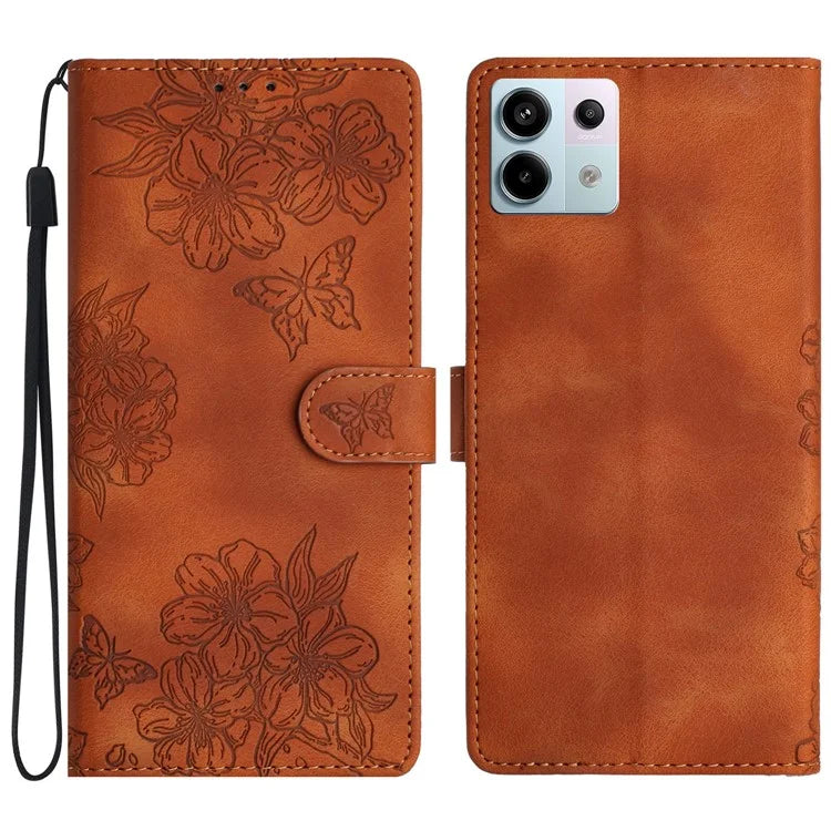 For Xiaomi Redmi Note 13 Pro 5G / Poco X6 5G Case Butterfly Flower Imprint Skin-Touch Leather Phone Cover