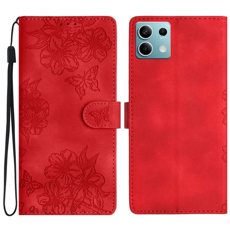 For Xiaomi Redmi Note 13 5G Case Butterfly Flower Pattern Skin-Touch Anti-Drop Leather Phone Cover