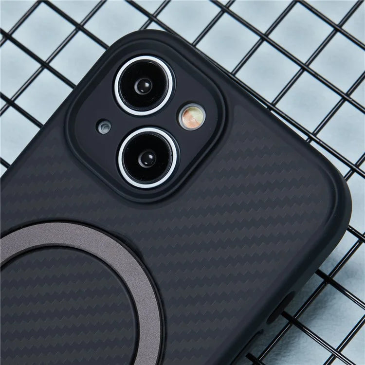For iPhone 15 Case TPU+PC Carbon Fiber Texture Phone Cover with Rotatable Magnetic Kickstand