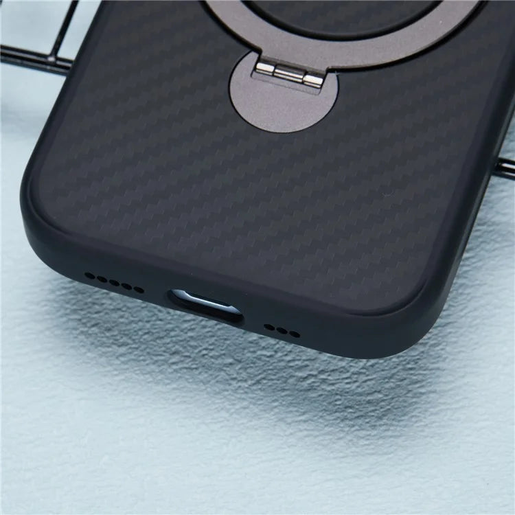For iPhone 15 Case TPU+PC Carbon Fiber Texture Phone Cover with Rotatable Magnetic Kickstand