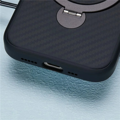 For iPhone 15 Pro Case Hidden Magnetic Kickstand TPU+PC Phone Cover Carbon Fiber Texture