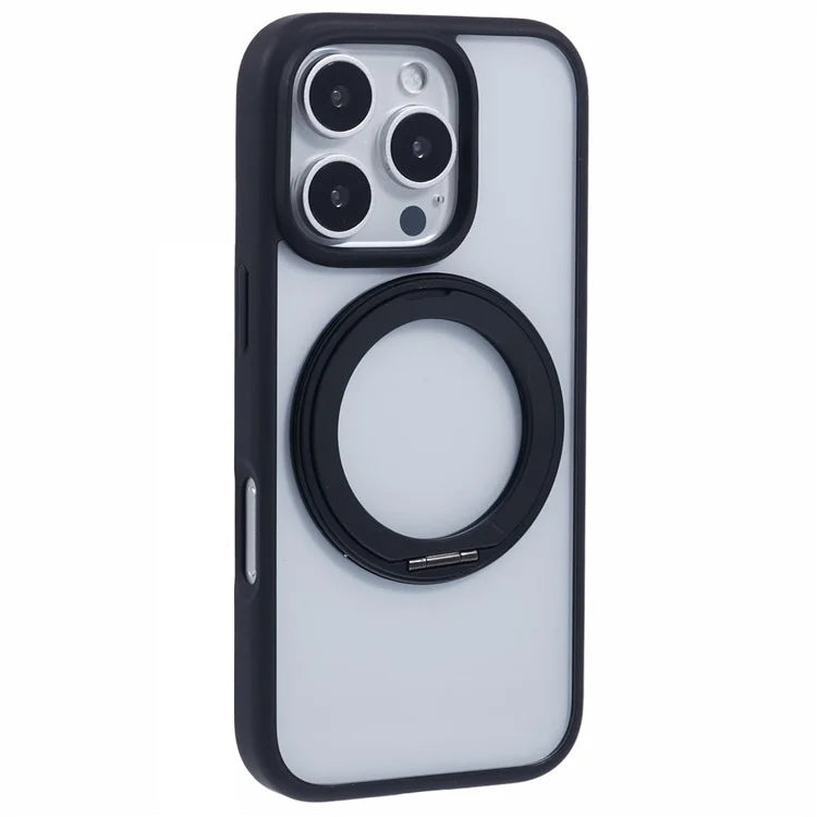 For iPhone 16 Pro Case PC+TPU Phone Cover Rotation Ring Holder Kickstand