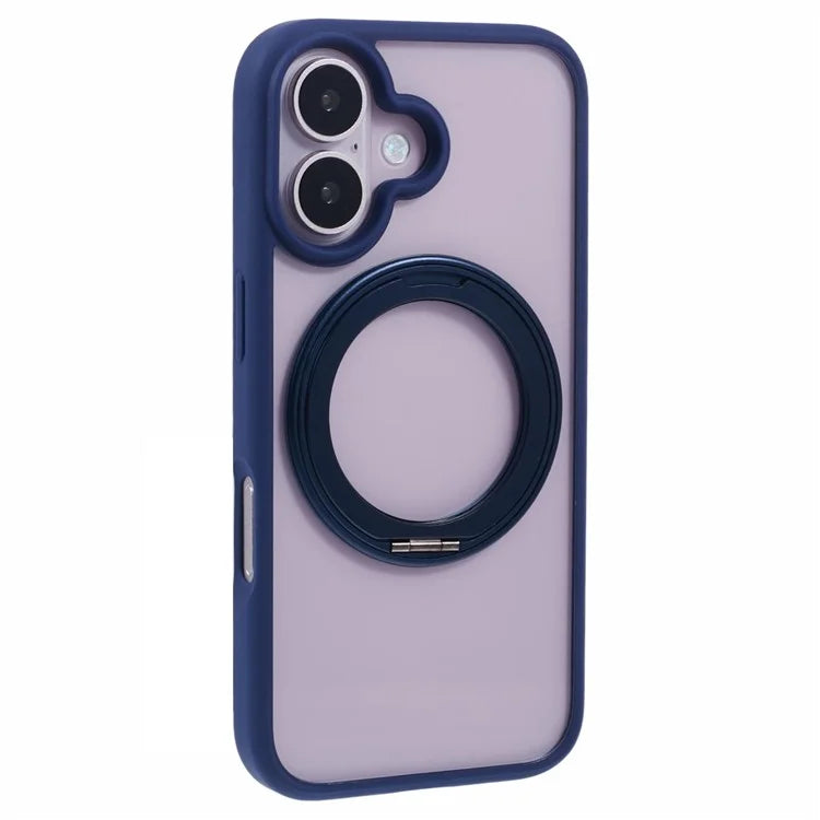 For iPhone 16 Case Built-In Kickstand PC+TPU Phone Cover Rotate Ring Holder