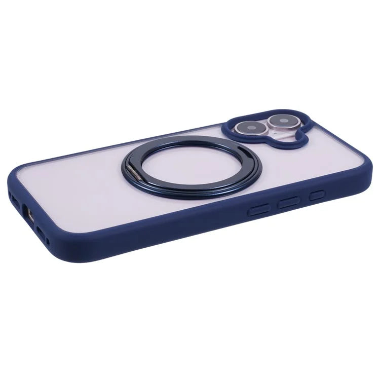 For iPhone 16 Case Built-In Kickstand PC+TPU Phone Cover Rotate Ring Holder