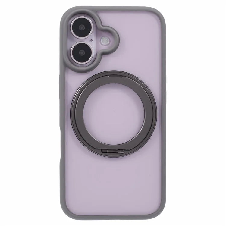 For iPhone 16 Case Built-In Kickstand PC+TPU Phone Cover Rotate Ring Holder
