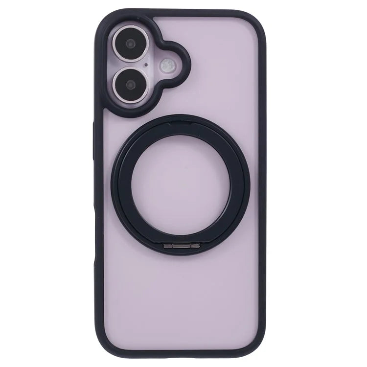 For iPhone 16 Case Built-In Kickstand PC+TPU Phone Cover Rotate Ring Holder