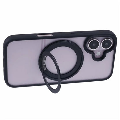For iPhone 16 Case Built-In Kickstand PC+TPU Phone Cover Rotate Ring Holder