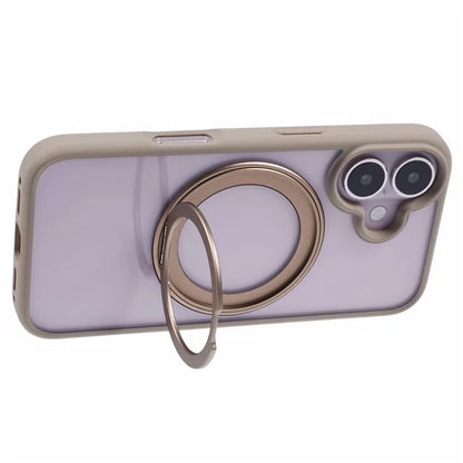 For iPhone 16 Case Built-In Kickstand PC+TPU Phone Cover Rotate Ring Holder