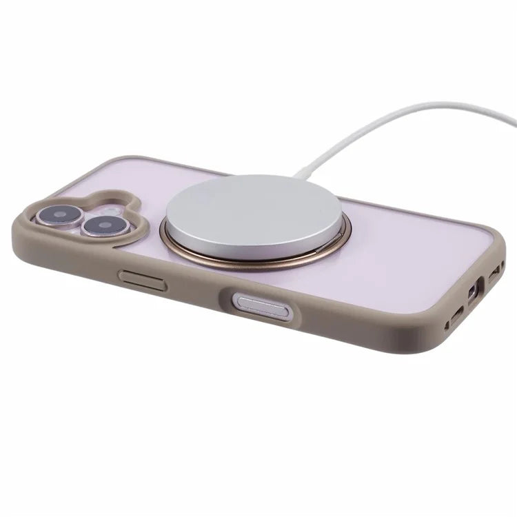 For iPhone 16 Case Built-In Kickstand PC+TPU Phone Cover Rotate Ring Holder