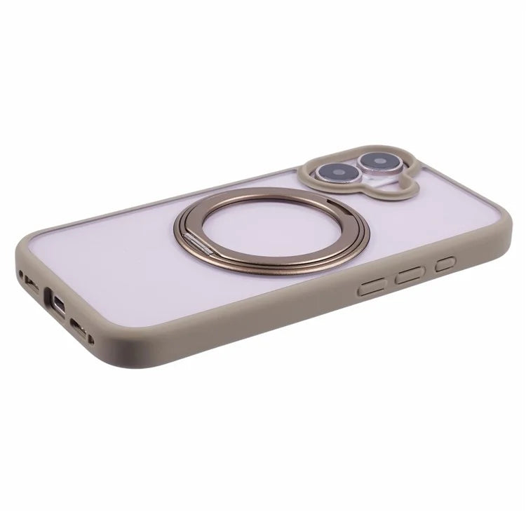 For iPhone 16 Case Built-In Kickstand PC+TPU Phone Cover Rotate Ring Holder