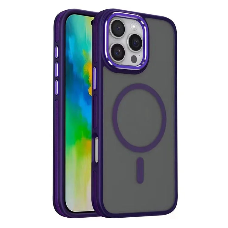 For iPhone 16 Pro Max Magnetic Case Colored Edge PC+TPU Phone Cover
