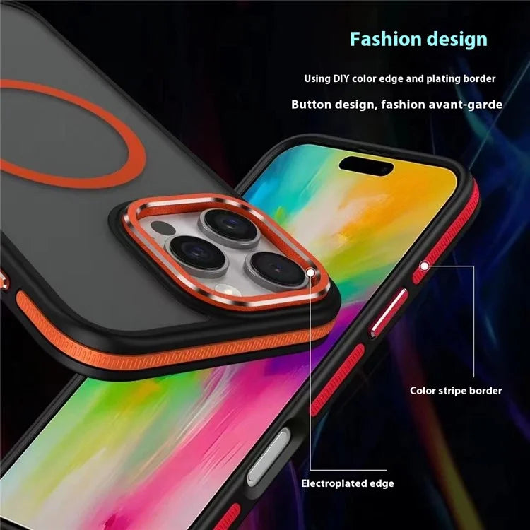 For iPhone 16 Pro Case Colored Edge PC+TPU Phone Cover Compatible with MagSafe