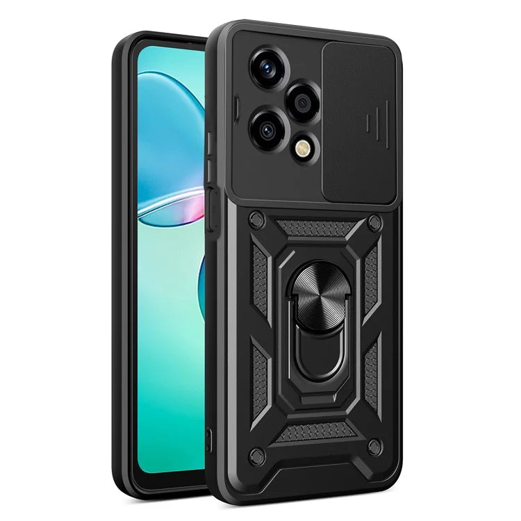 For Honor 200 Lite Case PC+TPU Kickstand Phone Shell with Slide Camera Lid