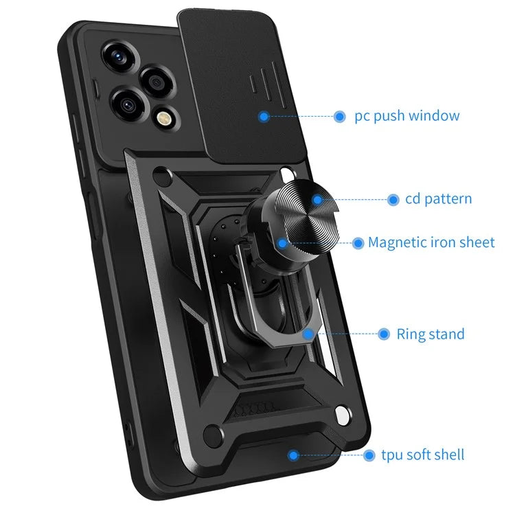 For Honor 200 Lite Case PC+TPU Kickstand Phone Shell with Slide Camera Lid