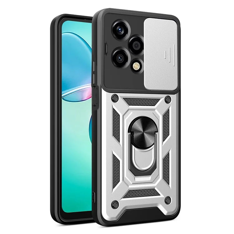 For Honor 200 Lite Case PC+TPU Kickstand Phone Shell with Slide Camera Lid