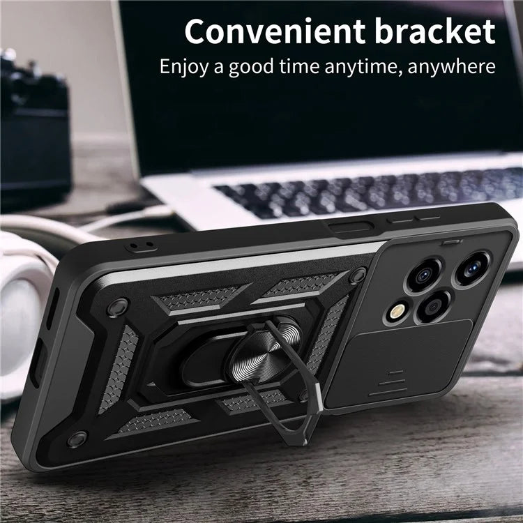 For Honor 200 Lite Case PC+TPU Kickstand Phone Shell with Slide Camera Lid
