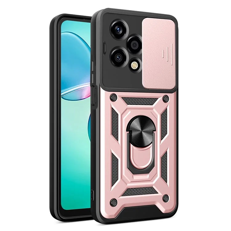 For Honor 200 Lite Case PC+TPU Kickstand Phone Shell with Slide Camera Lid