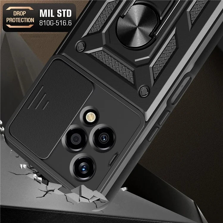 For Honor 200 Lite Case PC+TPU Kickstand Phone Shell with Slide Camera Lid