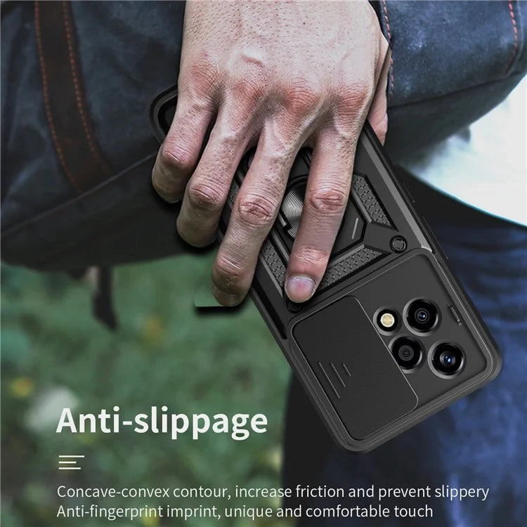 For Honor 200 Lite Case PC+TPU Kickstand Phone Shell with Slide Camera Lid