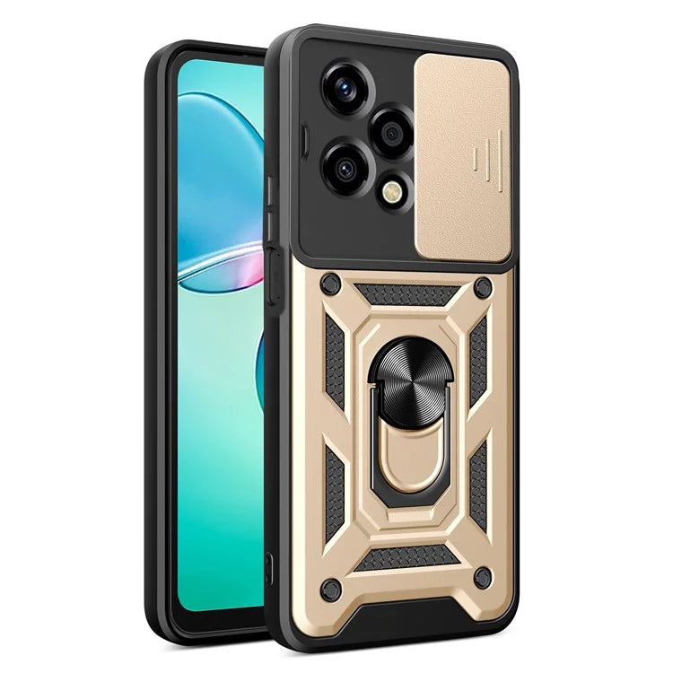 For Honor 200 Lite Case PC+TPU Kickstand Phone Shell with Slide Camera Lid