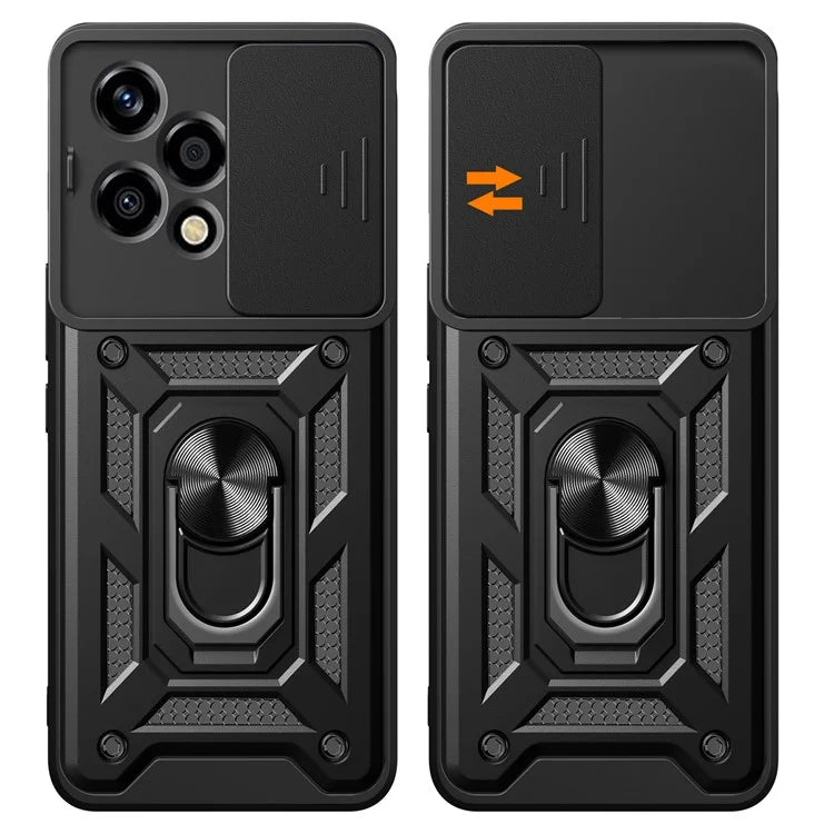 For Honor 200 Lite Case PC+TPU Kickstand Phone Shell with Slide Camera Lid