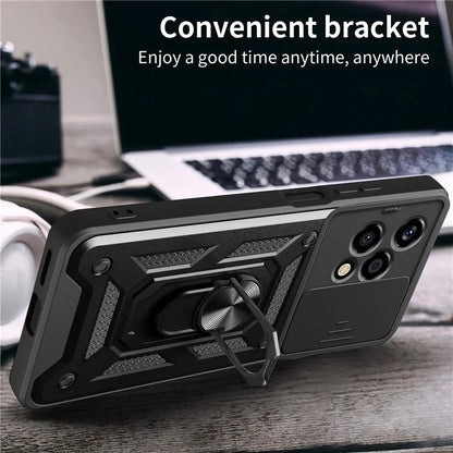 For Honor 200 Lite Case PC+TPU Kickstand Phone Shell with Slide Camera Lid