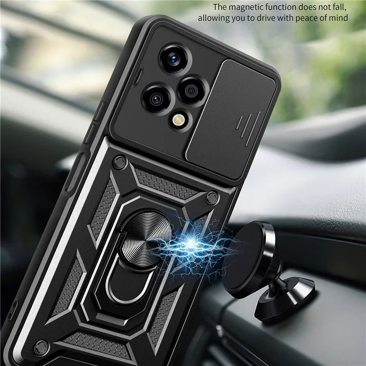 For Honor 200 Lite Case PC+TPU Kickstand Phone Shell with Slide Camera Lid