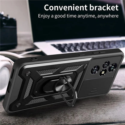 For Honor 200 Pro 5G Kickstand Case PC+TPU Phone Shell with Slide Camera Lid