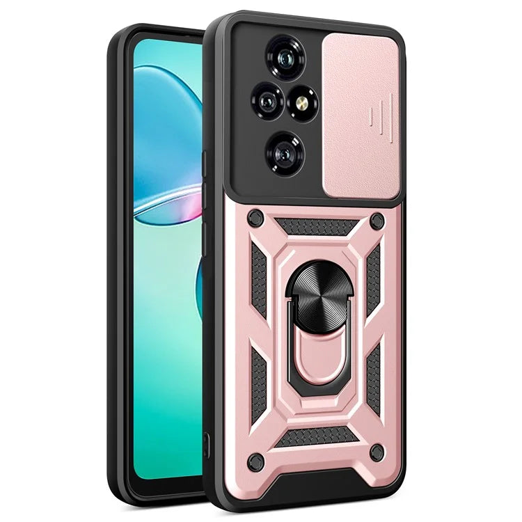 For Honor 200 Pro 5G Kickstand Case PC+TPU Phone Shell with Slide Camera Lid