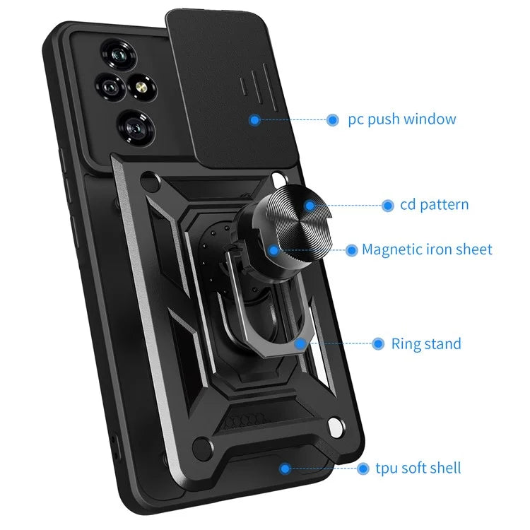 For Honor 200 Pro 5G Kickstand Case PC+TPU Phone Shell with Slide Camera Lid