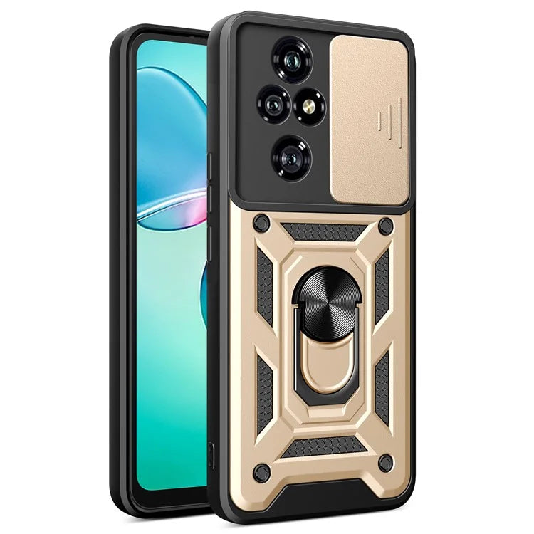 For Honor 200 Pro 5G Kickstand Case PC+TPU Phone Shell with Slide Camera Lid