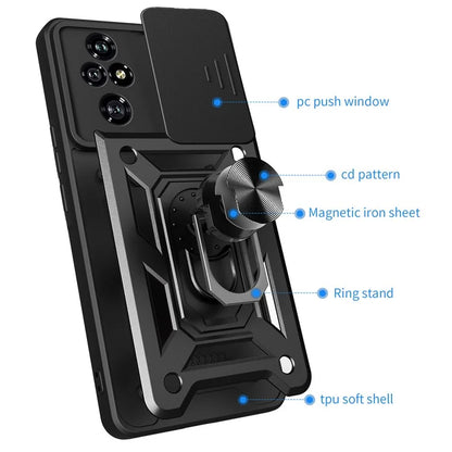 For Honor 200 Pro 5G Kickstand Case PC+TPU Phone Shell with Slide Camera Lid